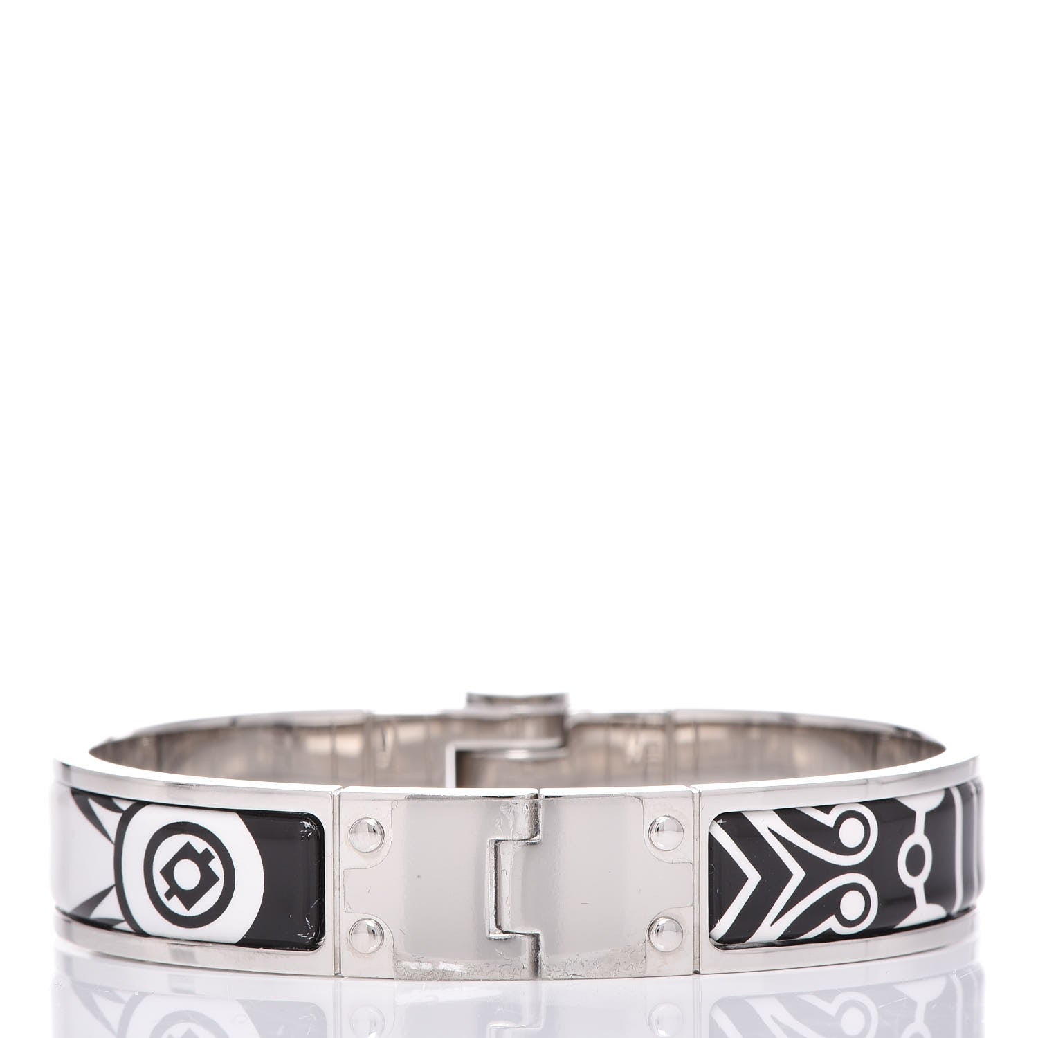 Hermes Enamel Printed Narrow Washington's Carriage Tattoo Hinged Bracelet S Faux Gris 3 of 5