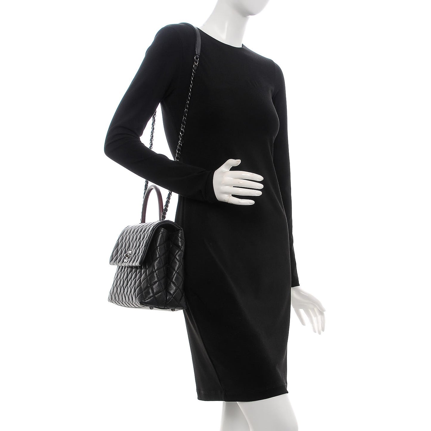 Caviar Lizard Quilted Medium Coco Handle Flap Black