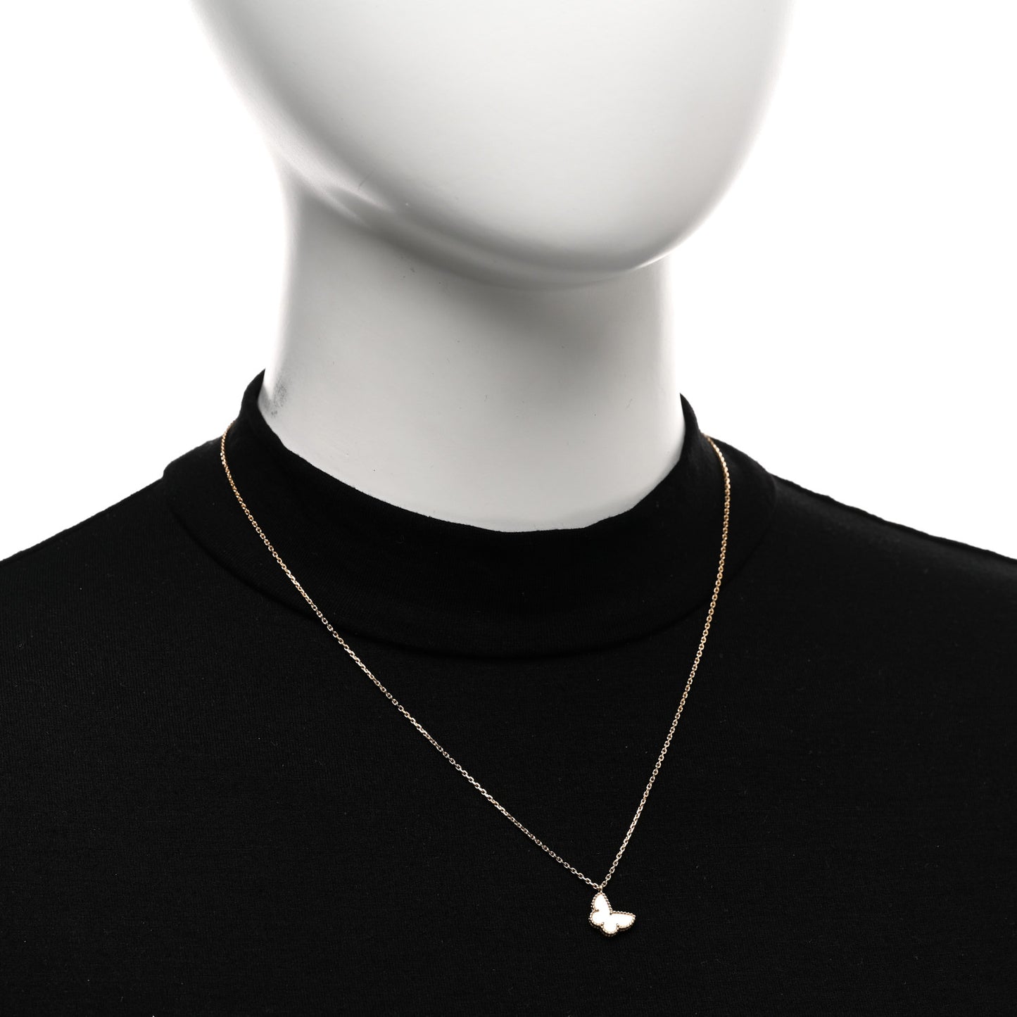 18K Yellow Gold Mother of Pearl Sweet Alhambra Butterfly Pendant Necklace