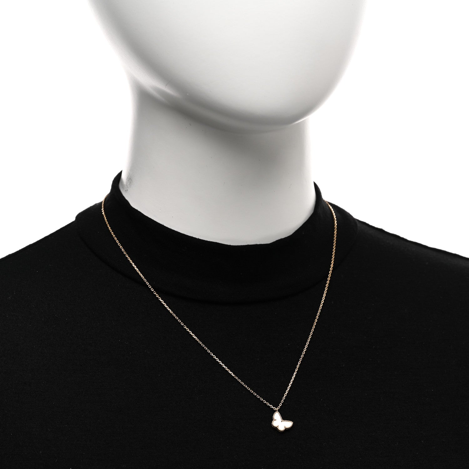 Van Cleef & Arpels 18K Yellow Gold Mother of Pearl Sweet Alhambra Butterfly Pendant Necklace 2 of 5