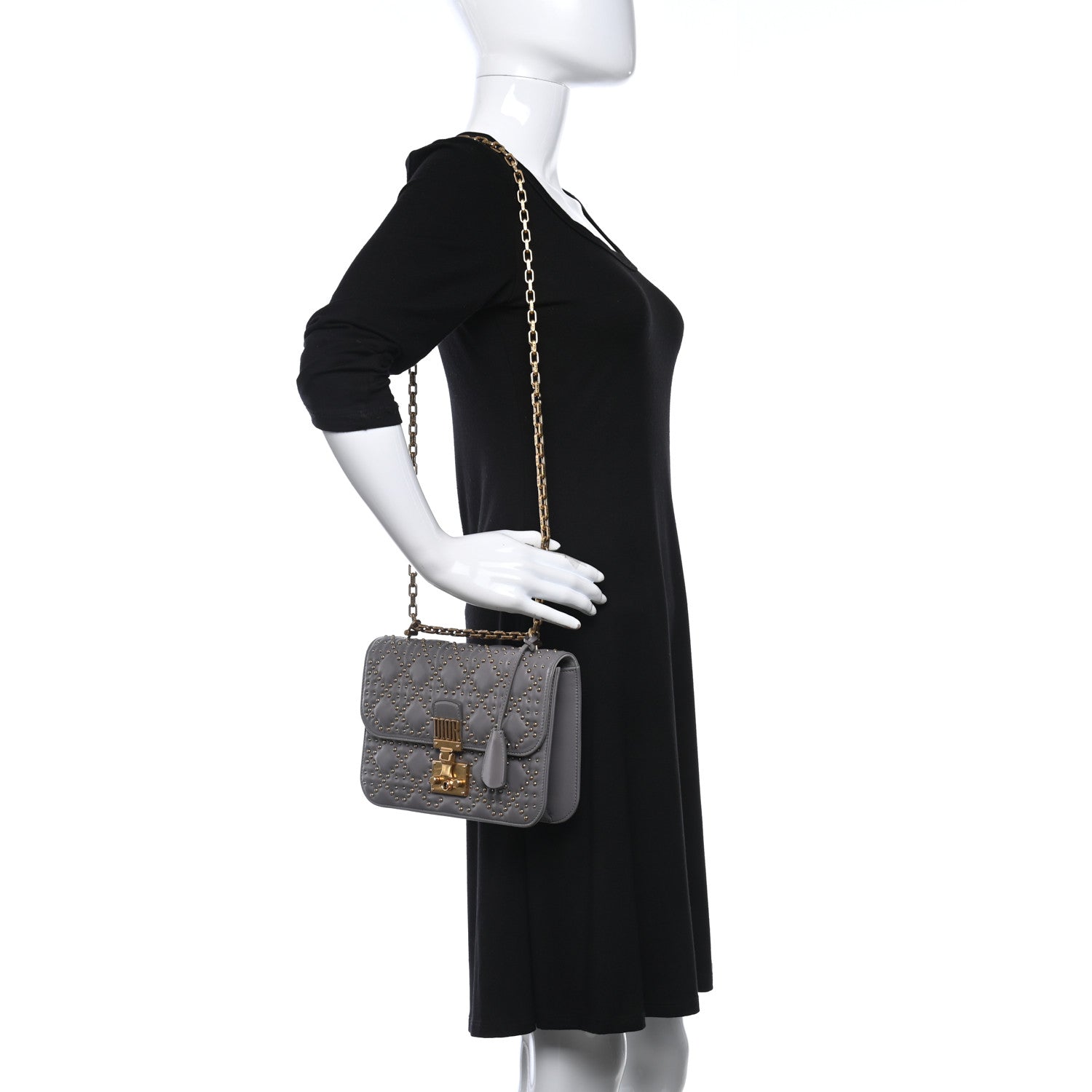 Christian Dior Lambskin Cannage Studded Dioraddict Flap Bag Grey 2 of 12