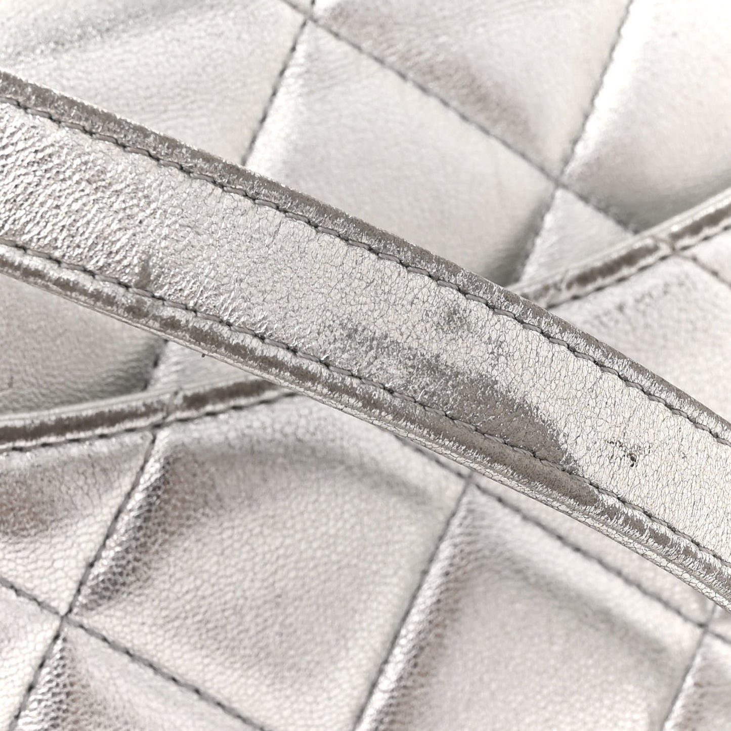 Metallic Lambskin Quilted Small Trendy CC Flap Dual Handle Bag Silver