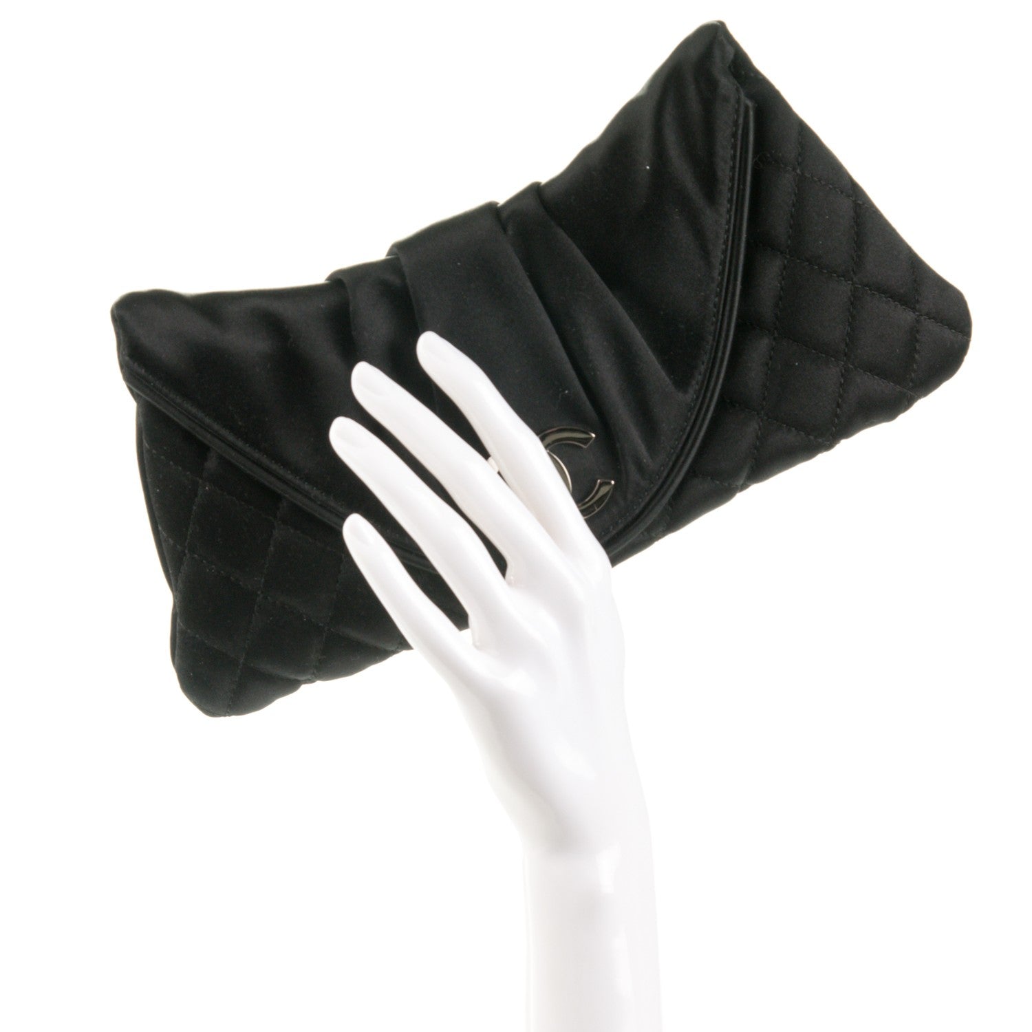 Chanel Satin Quilted Flap Clutch Black 2 of 7