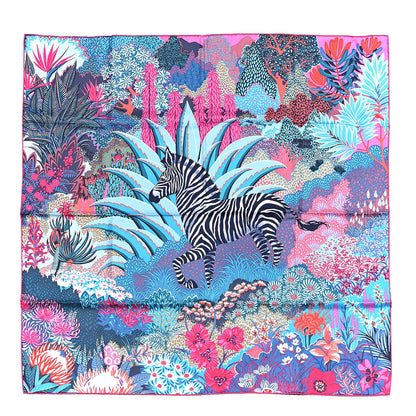 Hermes Silk Mountain Zebra Scarf 90 Turquoise Fuchsia Cobalt 1 of 13