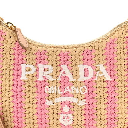 Prada Yarn Raffia Effect Crochet Striped Re-Edition 2005 Shoulder Bag Naturale Petalo 9 of 11