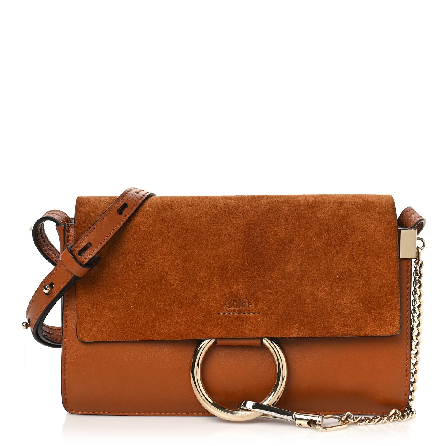 Chloe Suede Calfskin Small Faye Shoulder Bag Tobacco 1 of 8