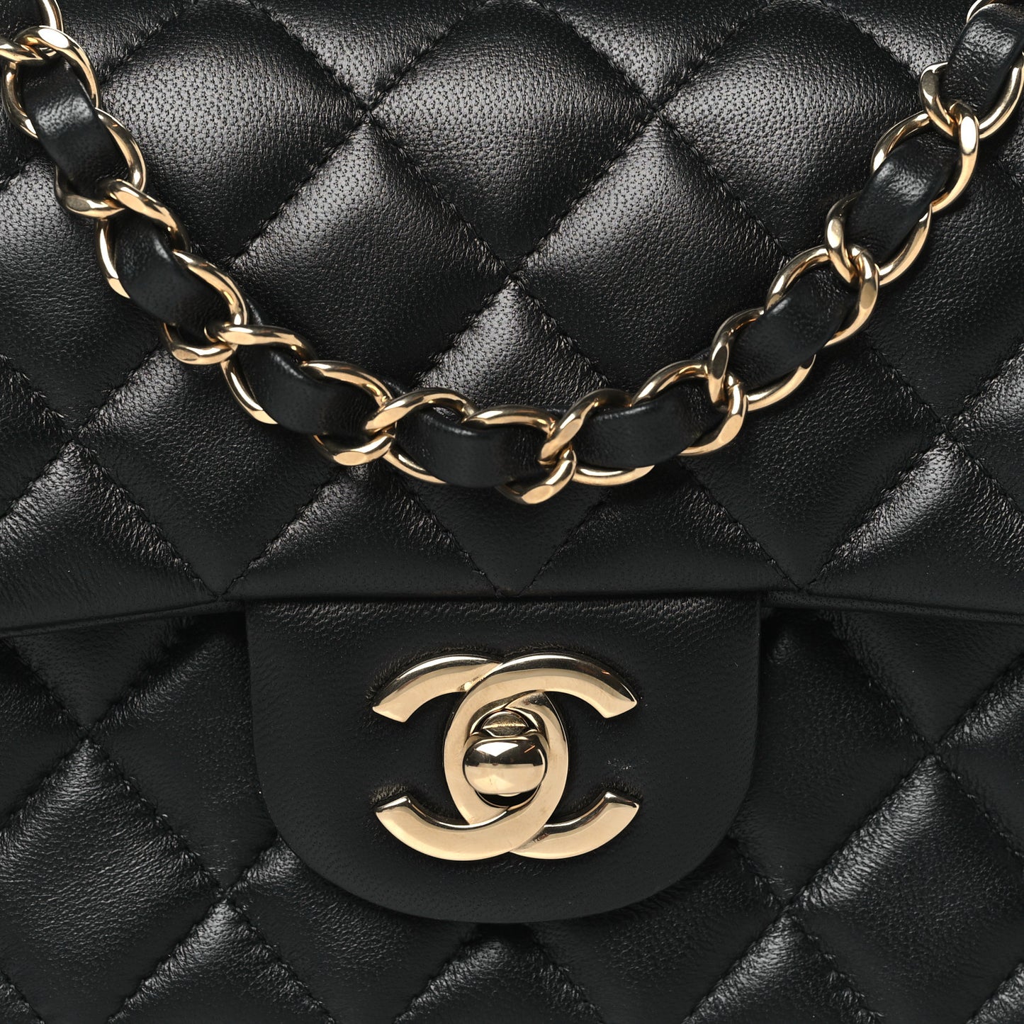 Lambskin Quilted Mini Rectangular Flap Black