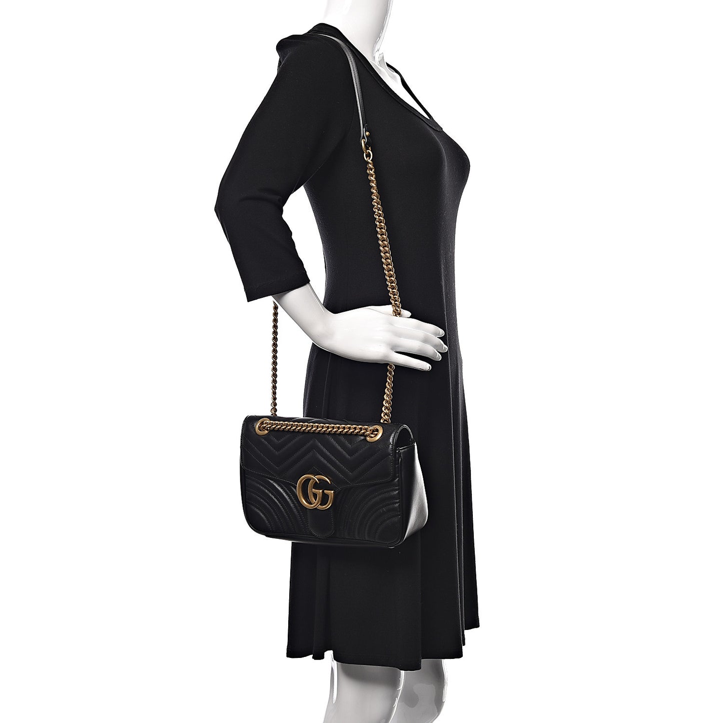 Calfskin Matelasse Small GG Marmont Shoulder Bag Black