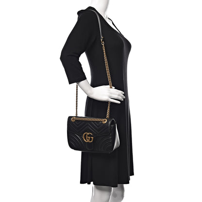 Gucci Calfskin Matelasse Small GG Marmont Shoulder Bag Black 2 of 9