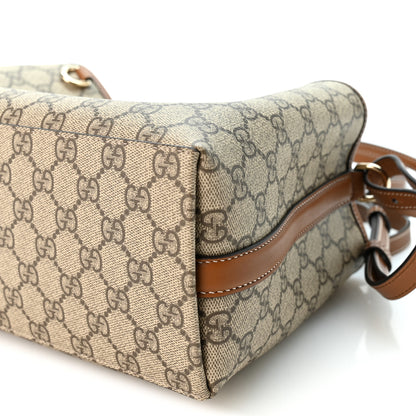 Gucci GG Supreme Monogram Emblem Medium Tote Bag Beige Dark Brown 9 of 11