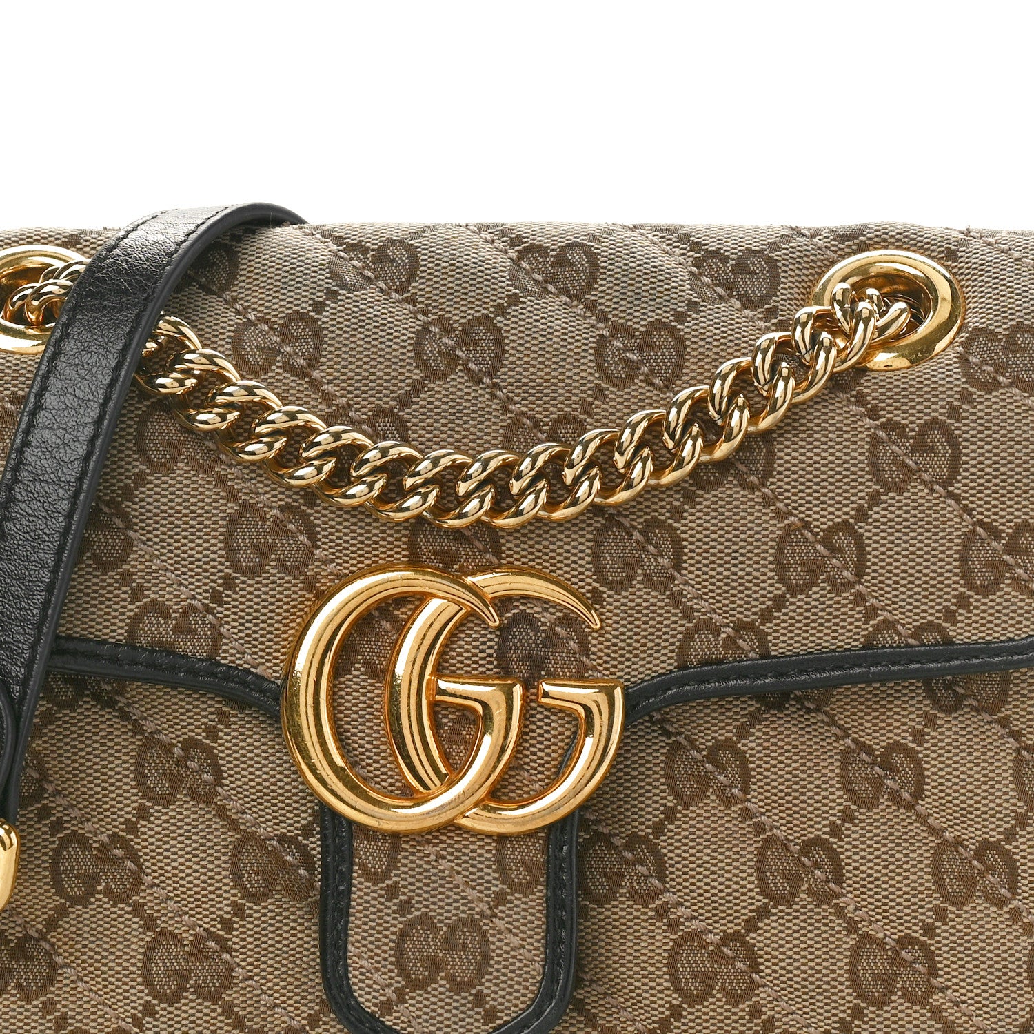 Gucci Monogram Matelasse Diagonal Mini GG Marmont Shoulder Bag Beige Black 8 of 10