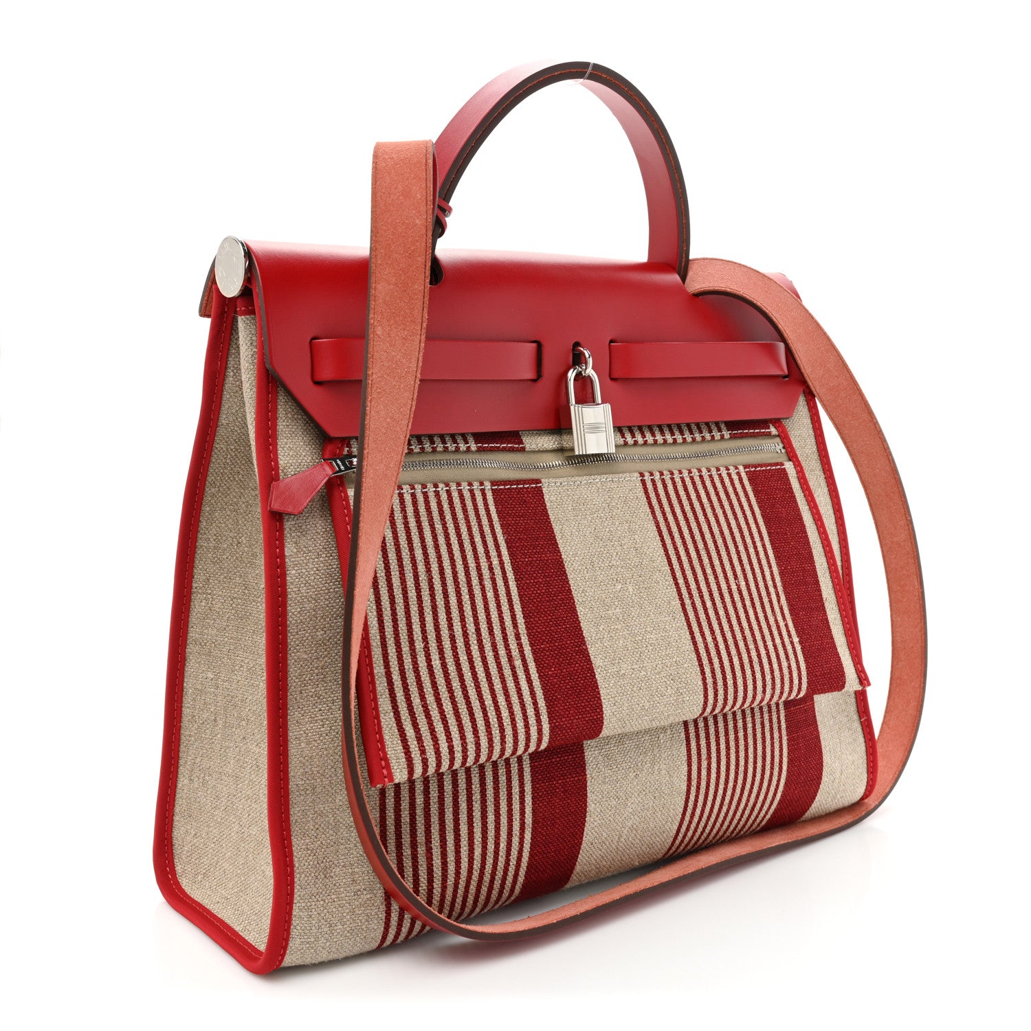 Hermes Vache Hunter Toile H Vibration Herbag Zip 31 PM Bordeaux Ficelle Rouge Piment 4 of 13