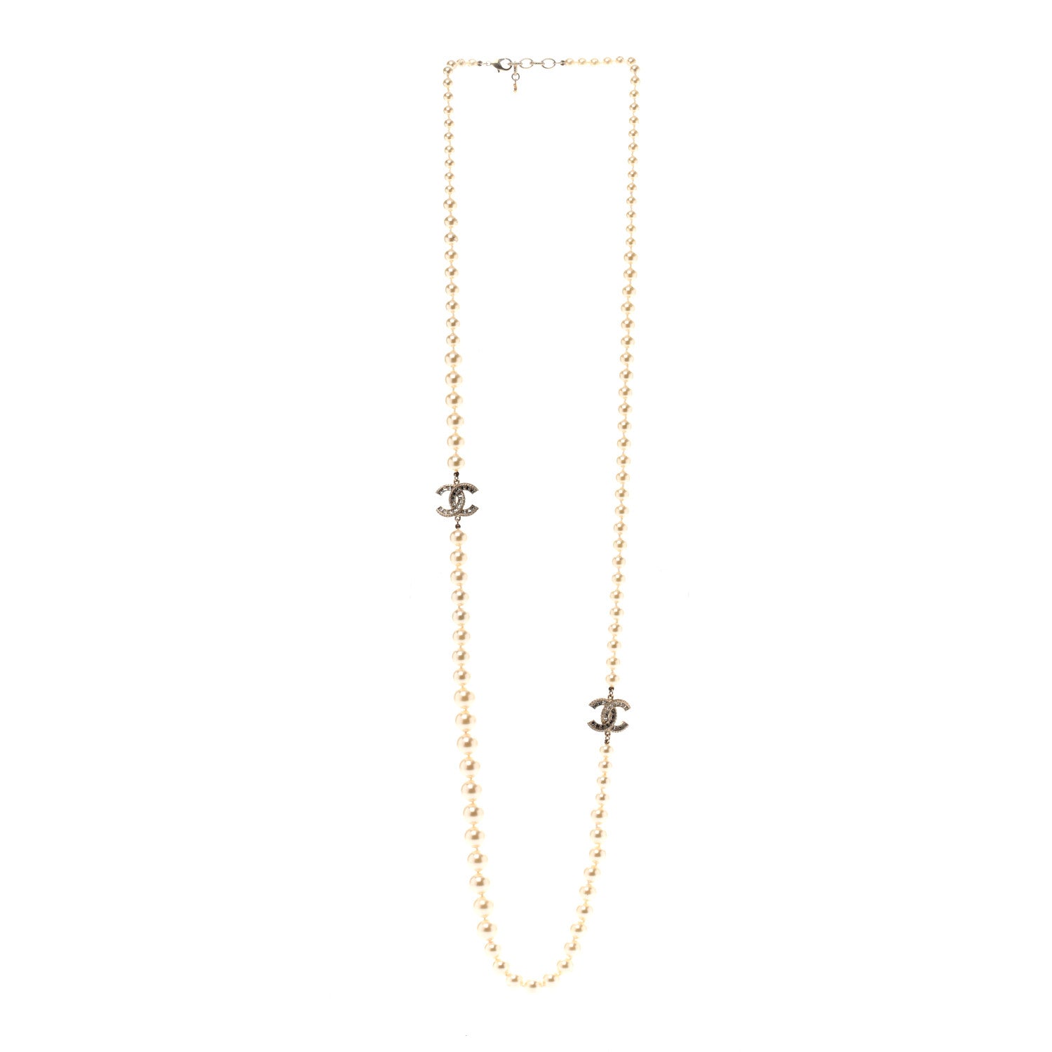 Chanel Pearl Baguette Crystal Long CC Necklace Gold 3 of 7