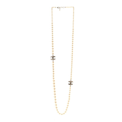 Chanel Pearl Baguette Crystal Long CC Necklace Gold 3 of 7