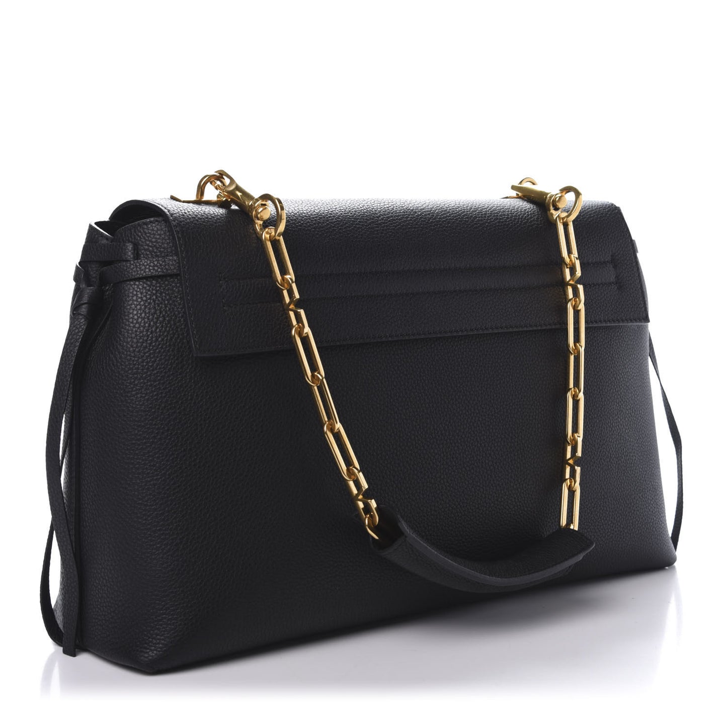 Pebbled Calfskin Large VRing Chain Shoulder Bag Black