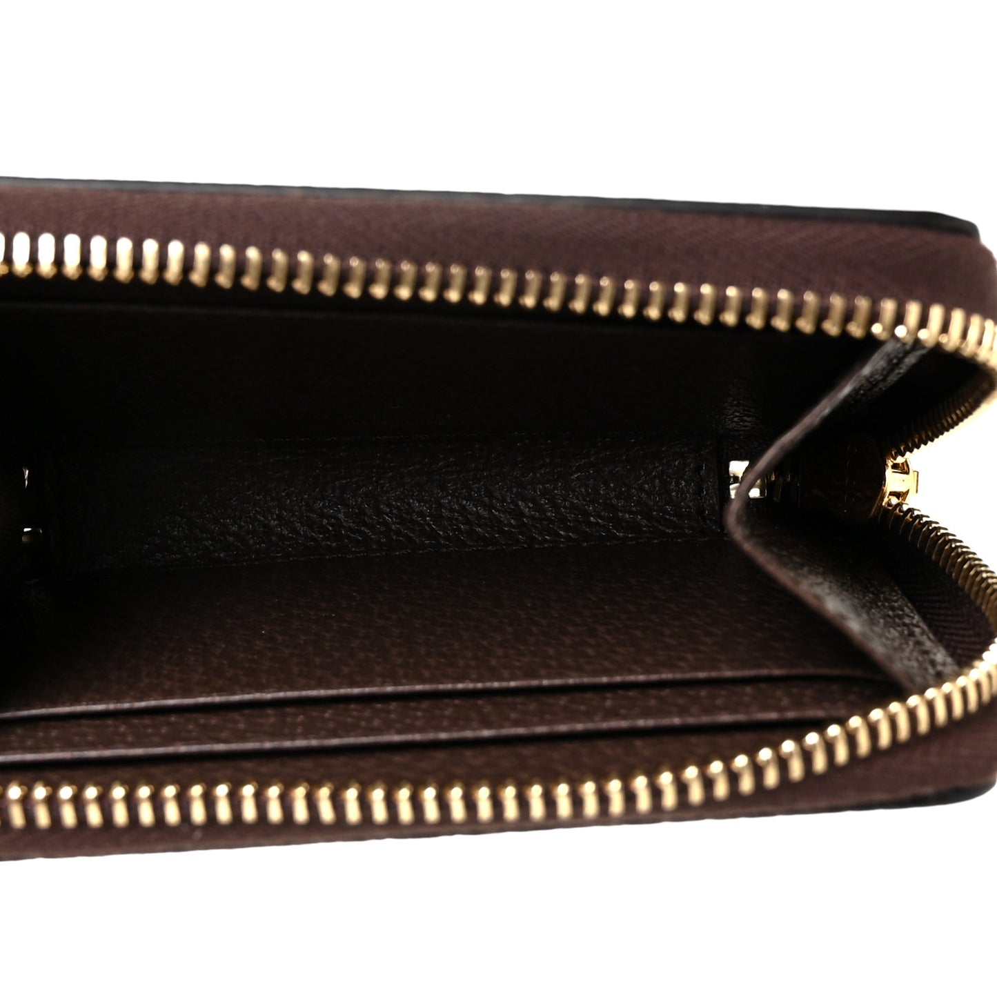 GG Supreme Monogram Textured Dollar Calfskin Web Ophidia Zip Around Card Case Wallet Beige Ebony New Acero