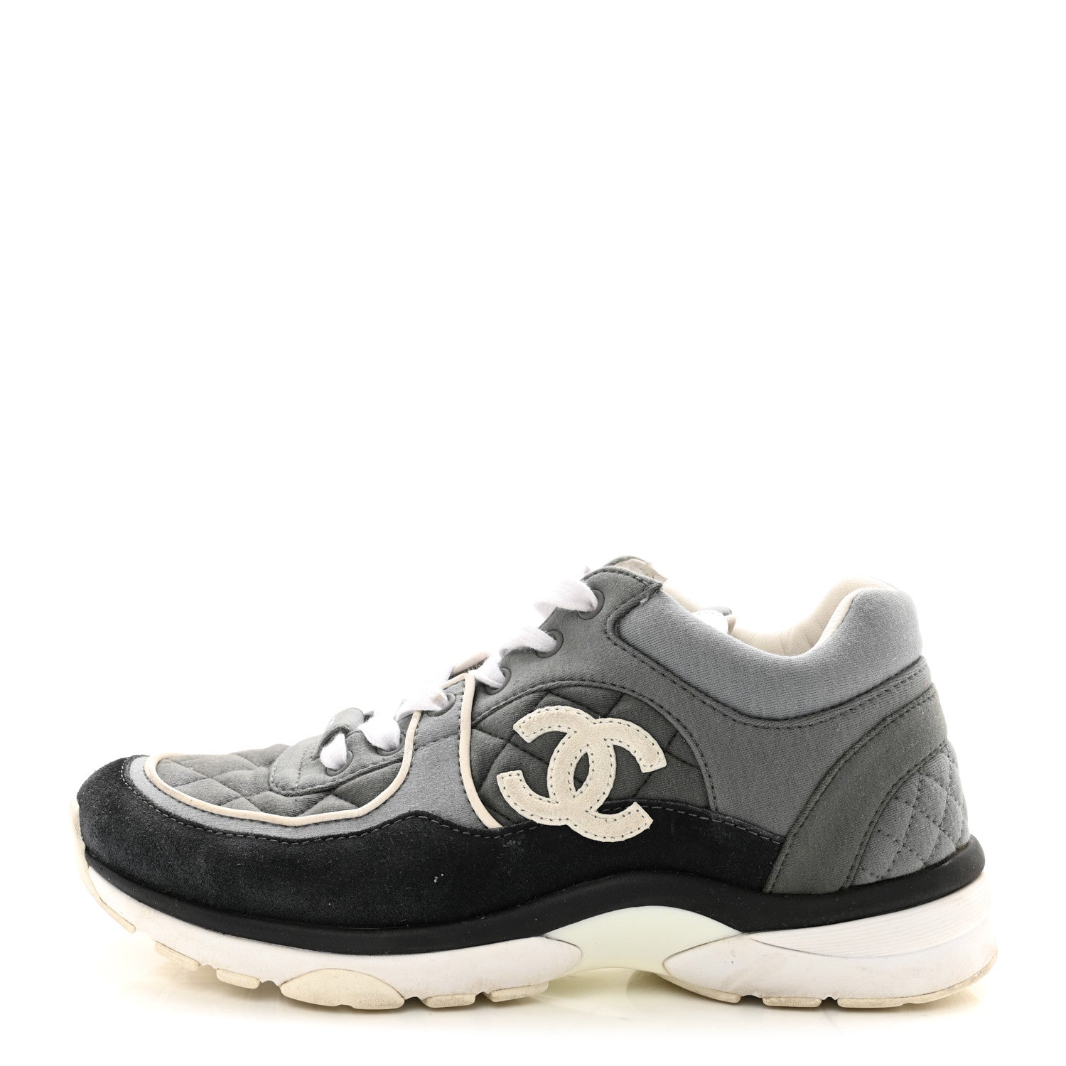 Chanel Fabric Suede Calfskin Quilted CC Sneakers 37 Dark Grey 1 of 15