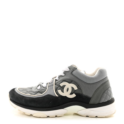 Chanel Fabric Suede Calfskin Quilted CC Sneakers 37 Dark Grey 1 of 15