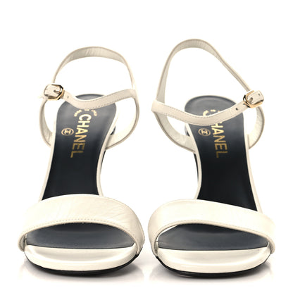 Chanel Lambskin Open Toe Pearl Sandal Heels 40 Black 3 of 9
