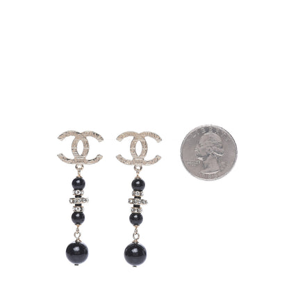 Chanel Crystal Bead Scarab CC Drop Earrings Gold Black 2 of 4