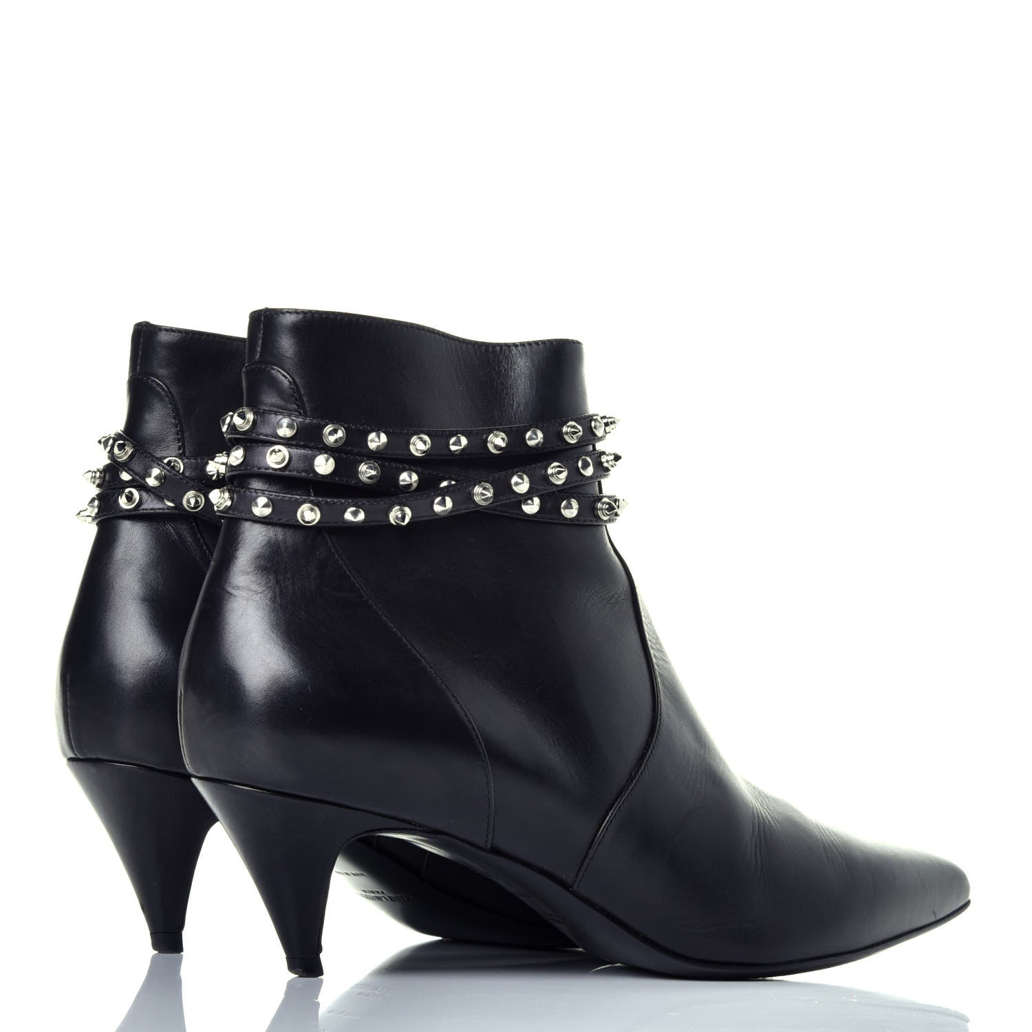 Saint Laurent Calfskin Cat Boot 50 Studded Strap Booties 37.5 Black 4 of 10