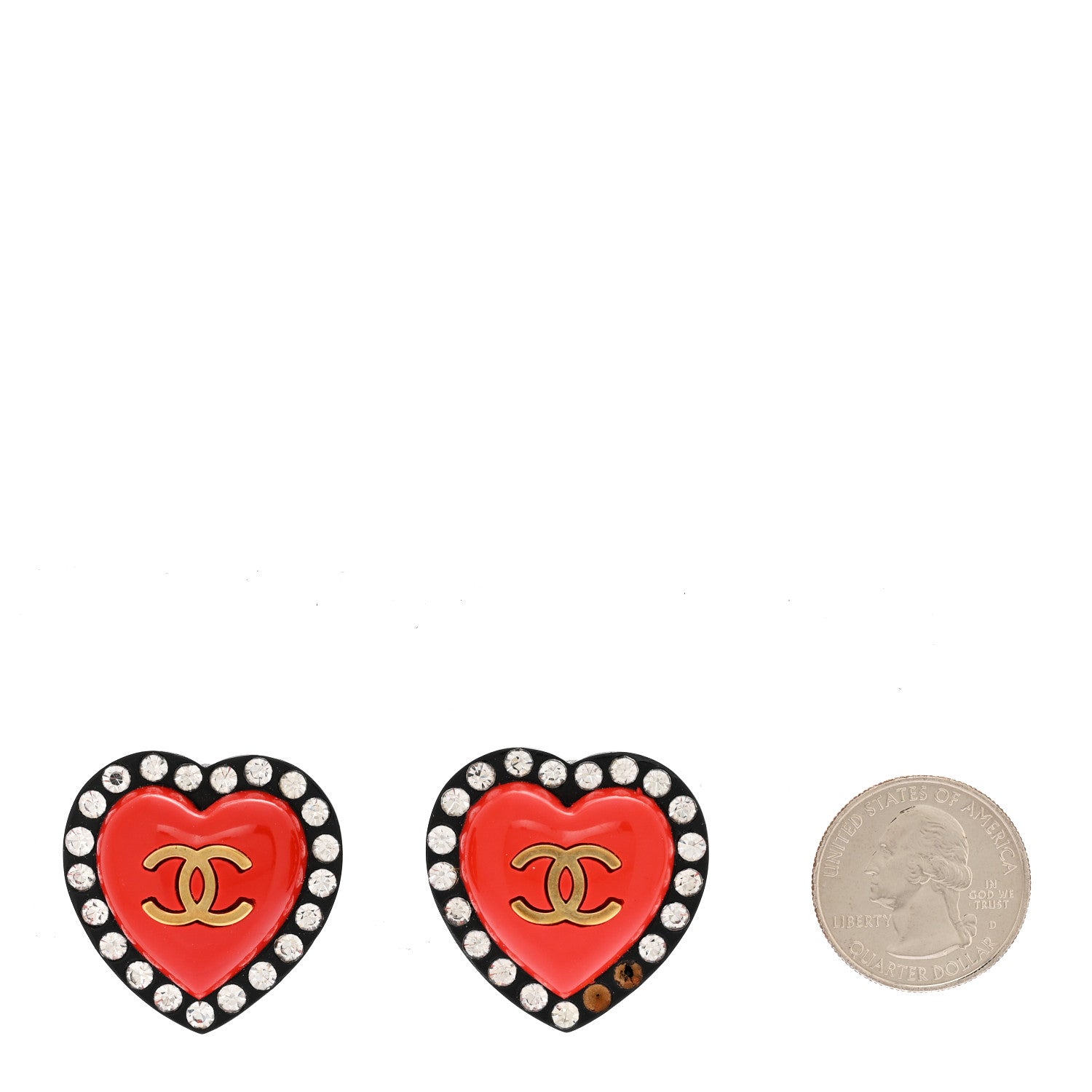 Chanel Resin Crystal CC Heart Clip On Earrings Red Black Gold 2 of 6