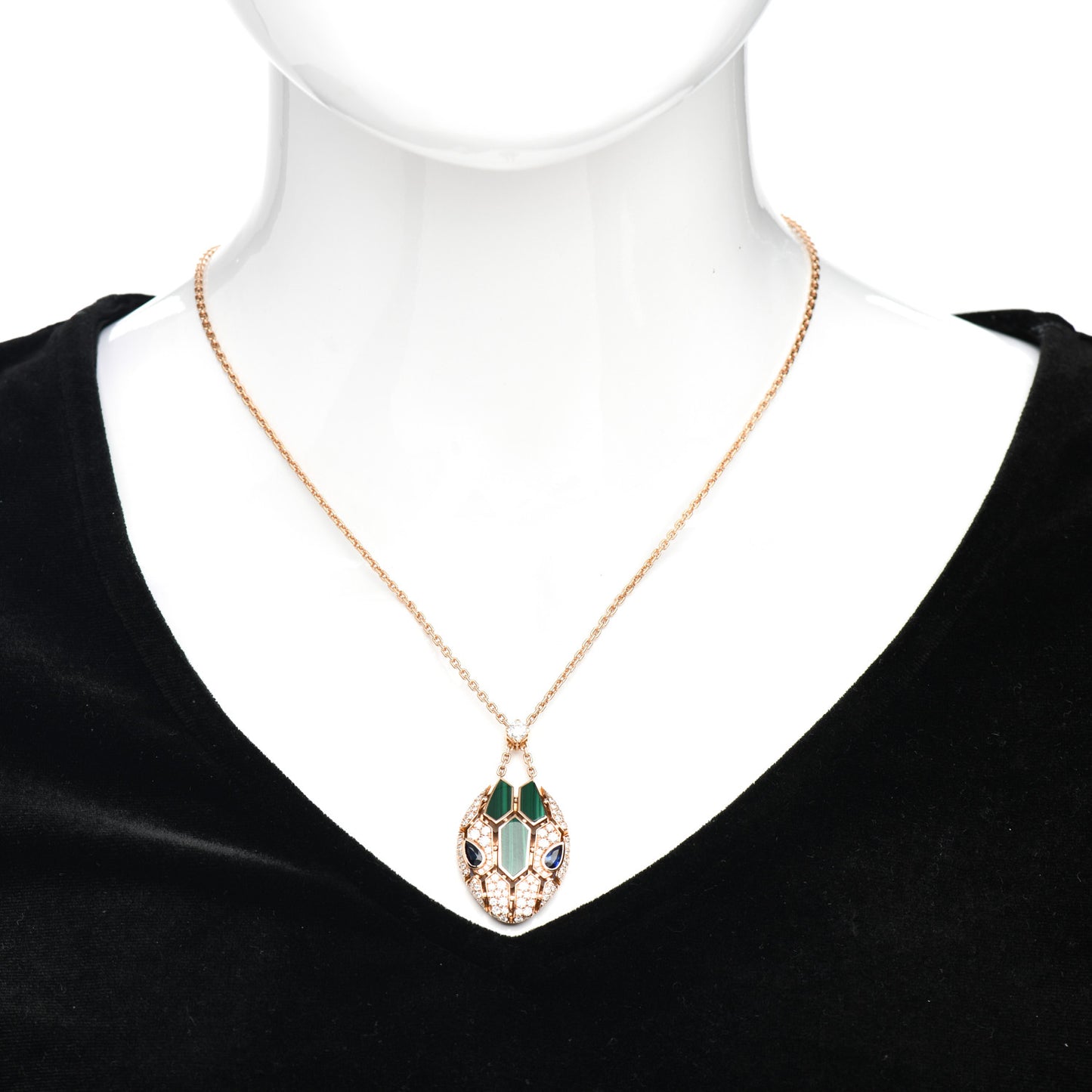 18K Rose Gold Diamond Malachite Blue Sapphire Serpenti Seduttori Necklace