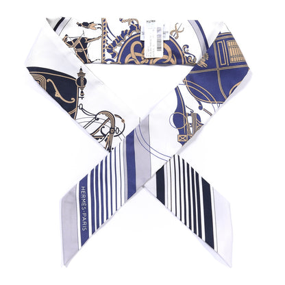 Hermes Silk Ex-Libris Twilly White Marine Gris 1 of 4