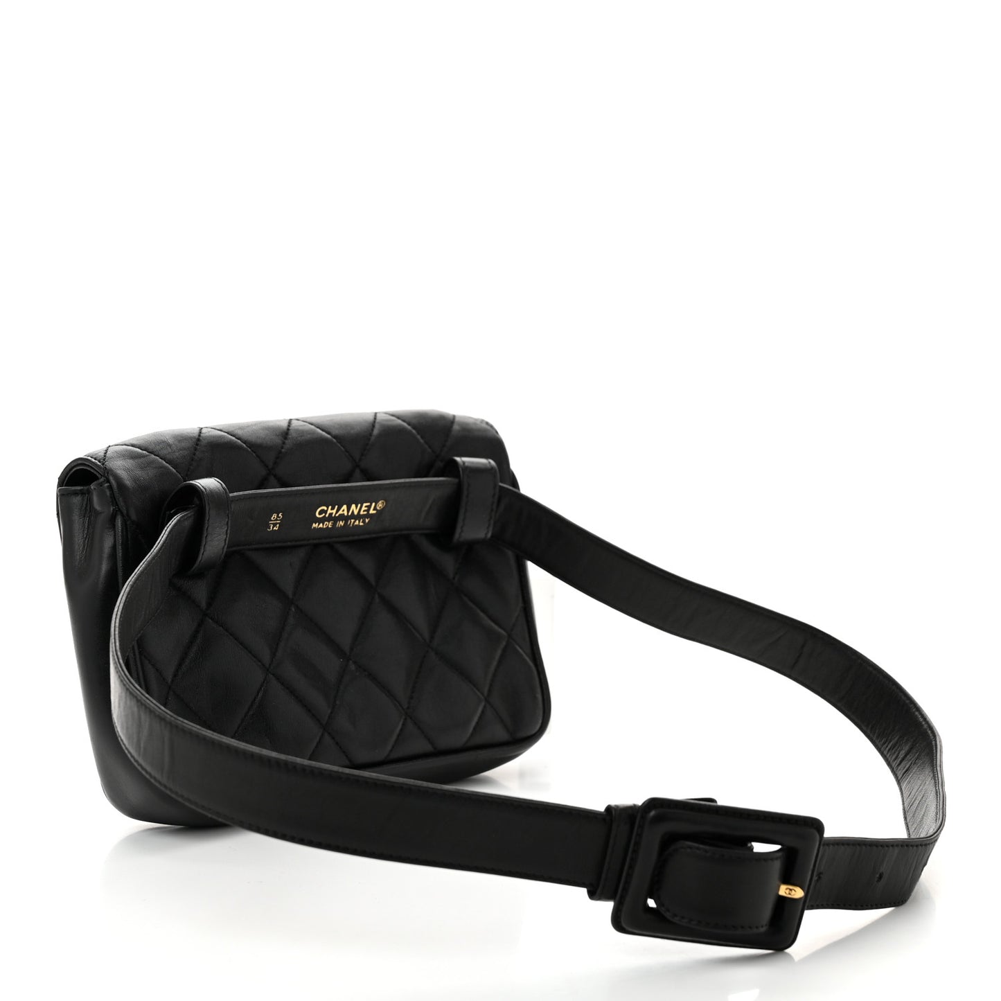 Lambskin Quilted Flap Waist Belt Bag 85 34 Black