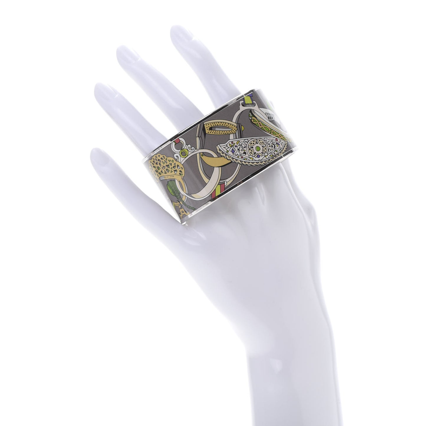 Enamel Printed Extra Wide Concours d'Etrier Bracelet 65 Taupe