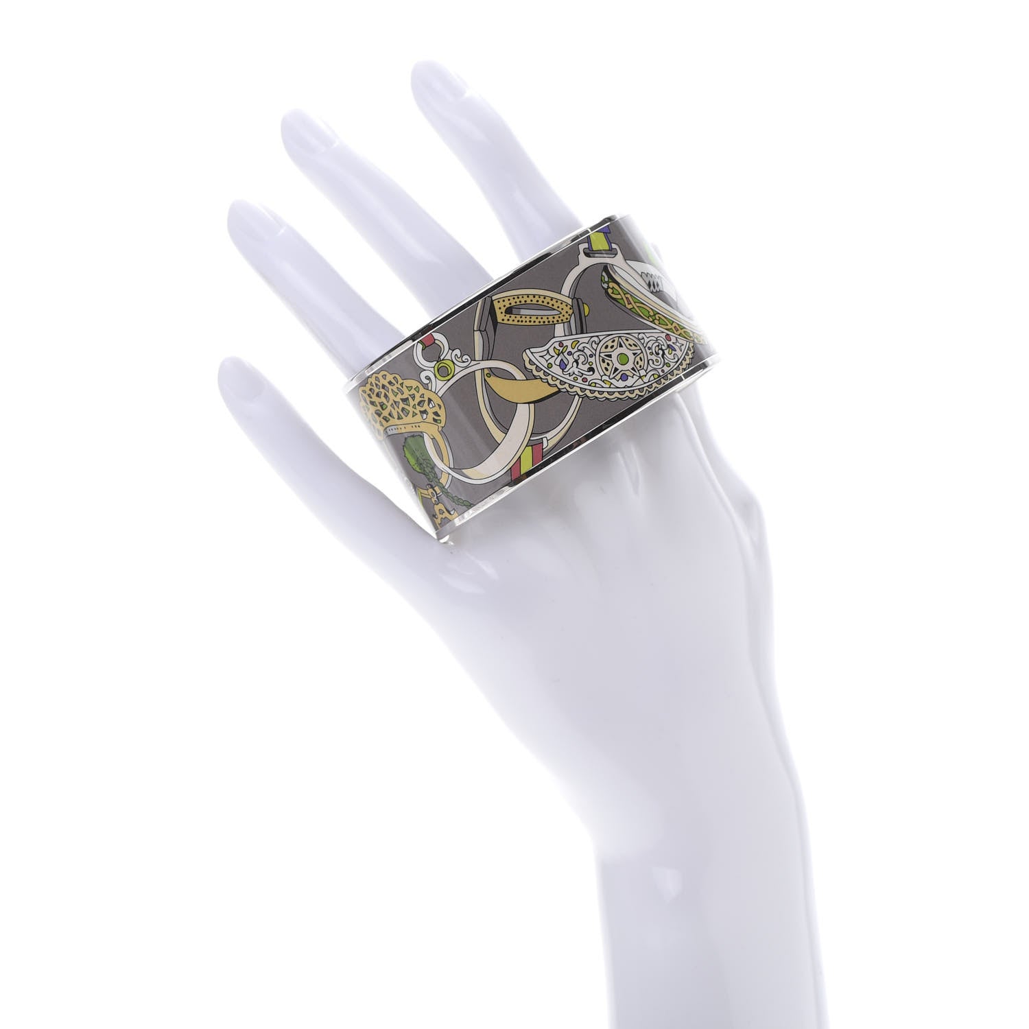 Hermes Enamel Printed Extra Wide Concours d'Etrier Bracelet 65 Taupe 2 of 5