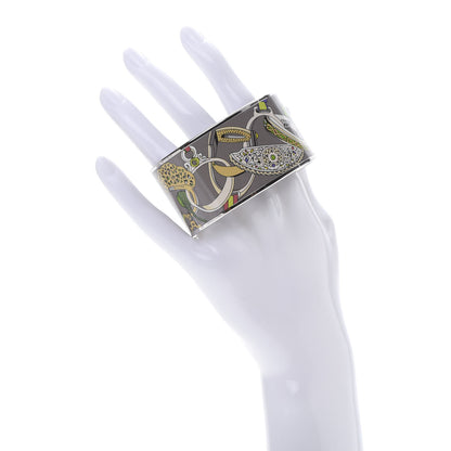 Hermes Enamel Printed Extra Wide Concours d'Etrier Bracelet 65 Taupe 2 of 5