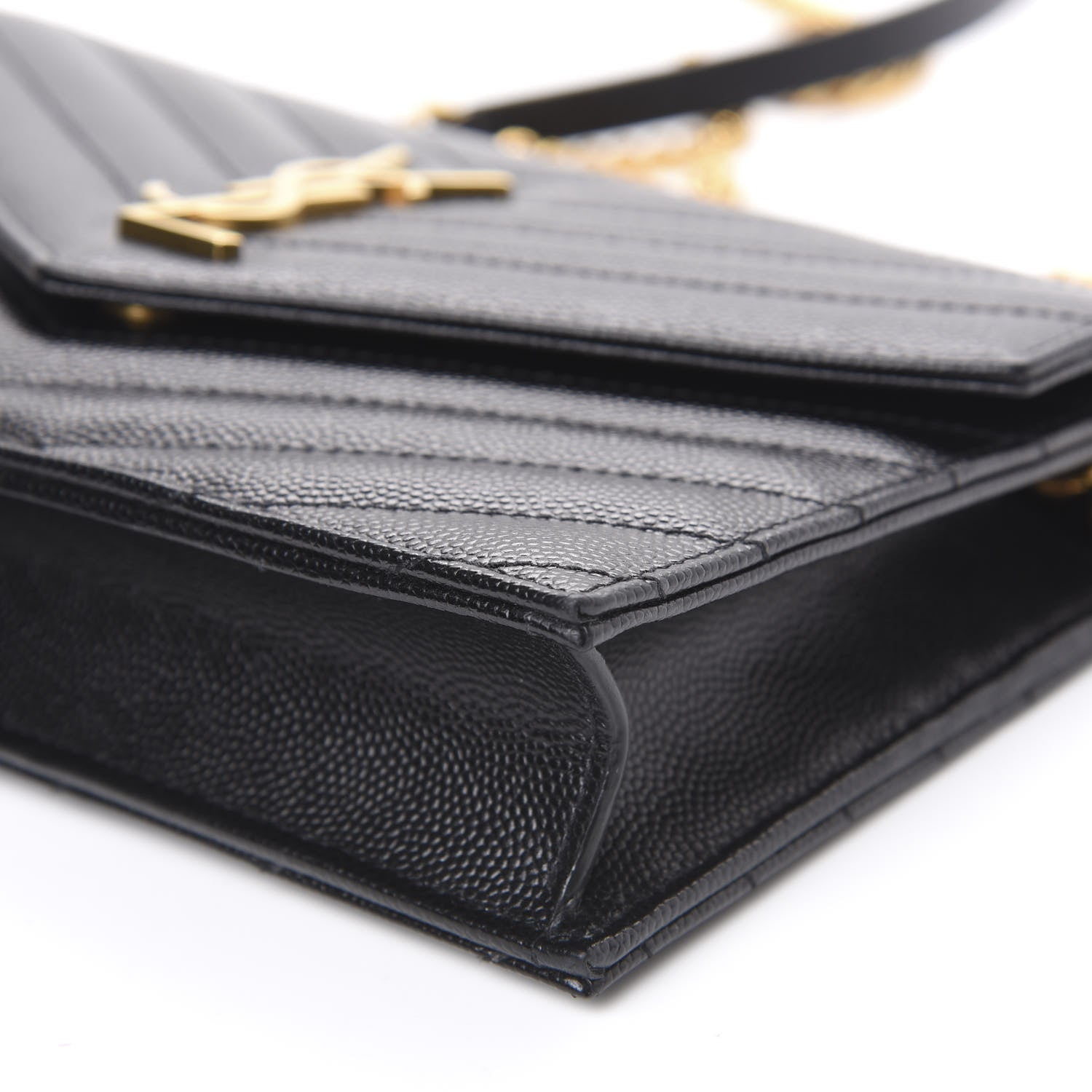 Saint Laurent Grain De Poudre Matelasse Chevron Monogram Envelope Chain Wallet Black 8 of 12