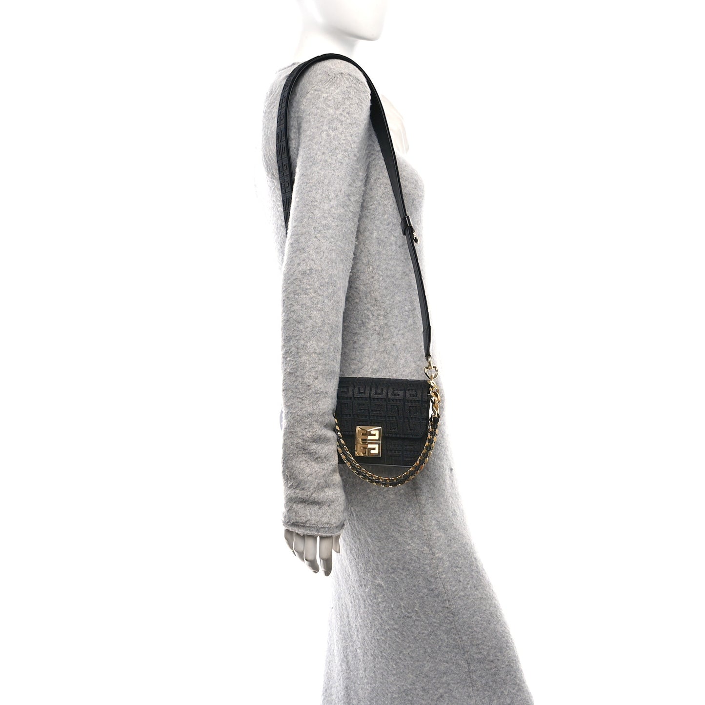Canvas Woven Embroidered Small 4G Bag With Chain Black
