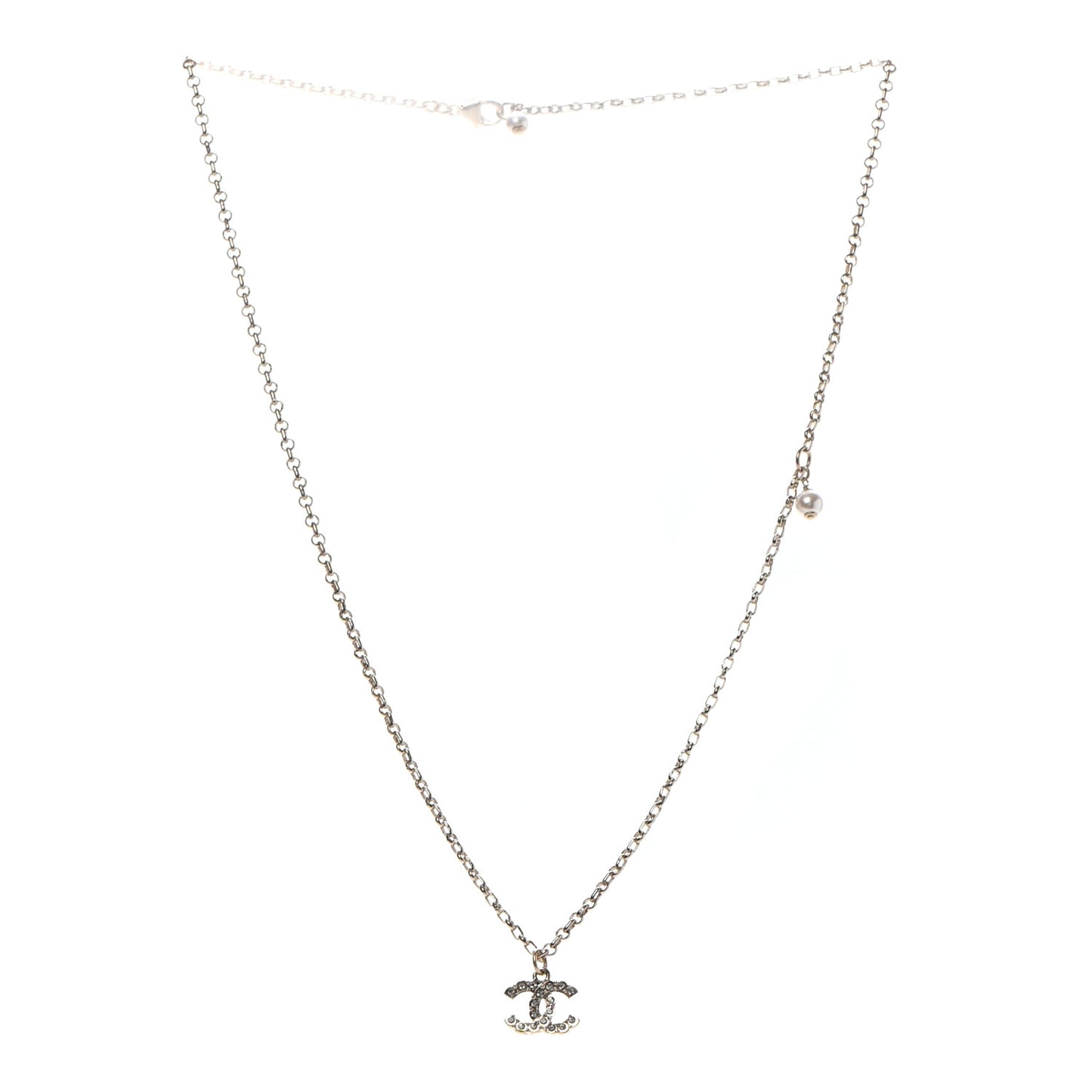 Pearl Crystal CC Pendant Necklace Gold