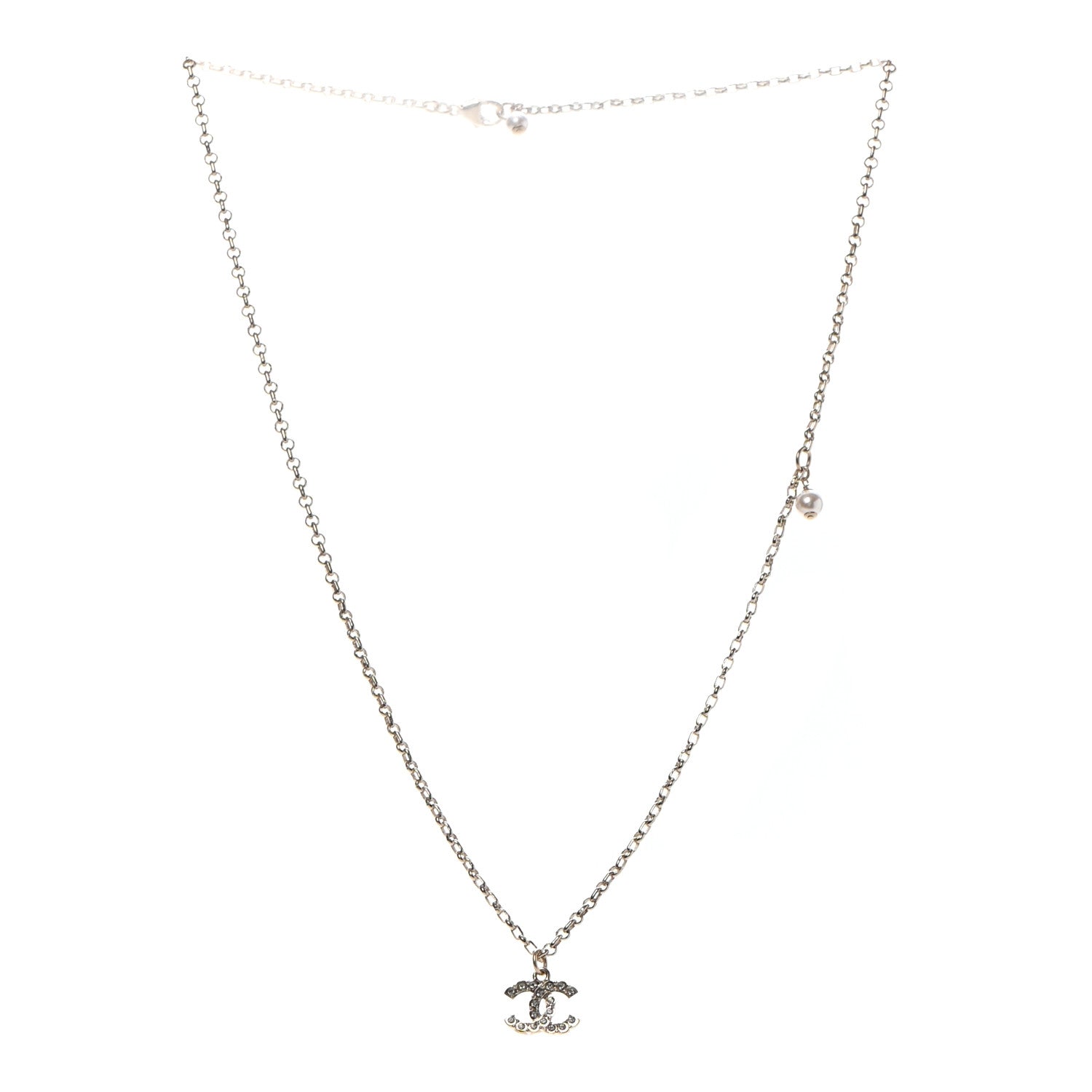 Chanel Pearl Crystal CC Pendant Necklace Gold 3 of 6