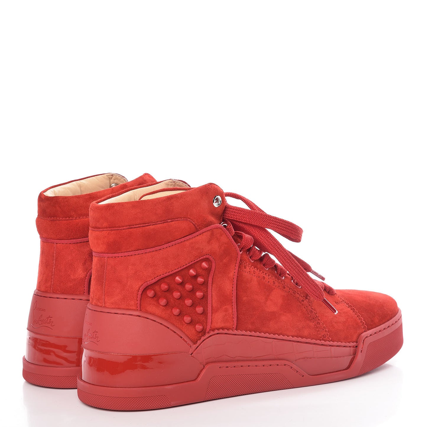 Veau Velours Patent Spikes Mens Loubikick Flat Sneakers 43.5 Flamenco