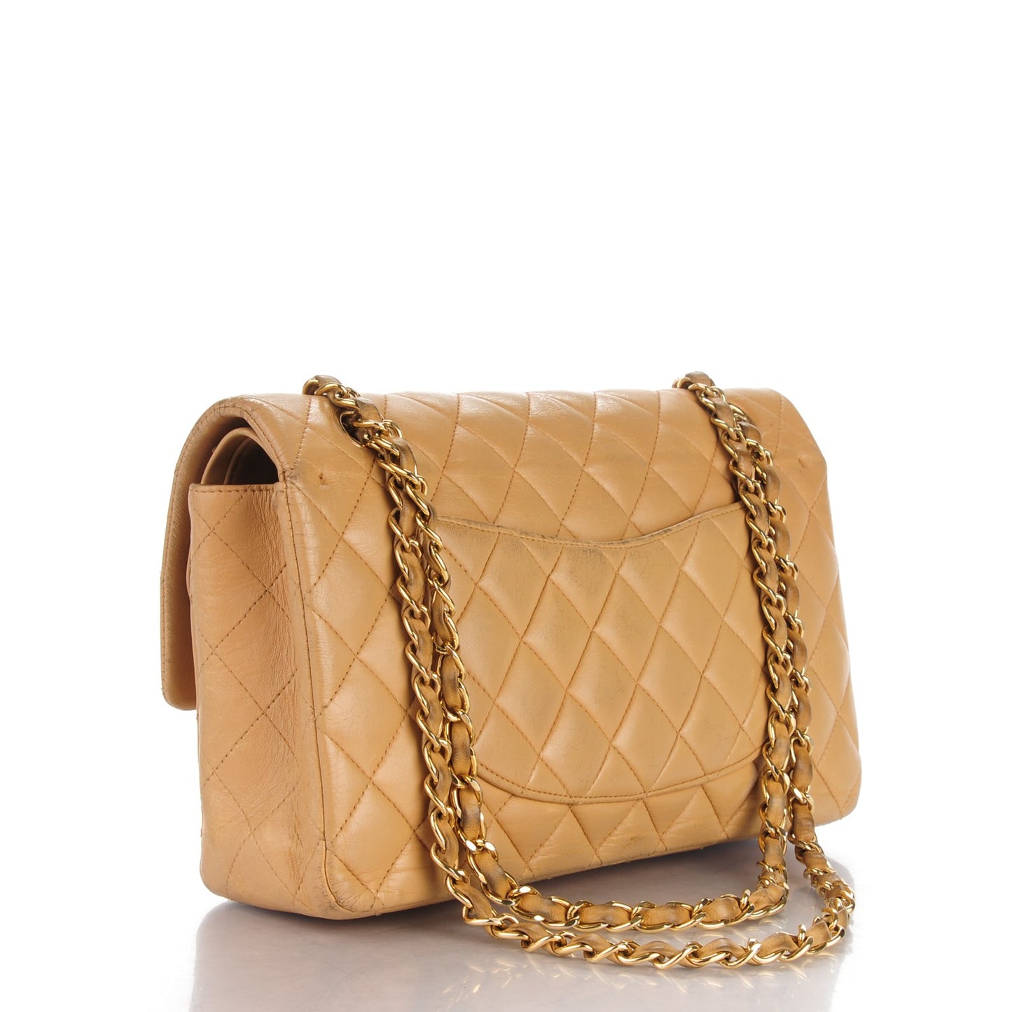 Lambskin Quilted Medium Double Flap Beige