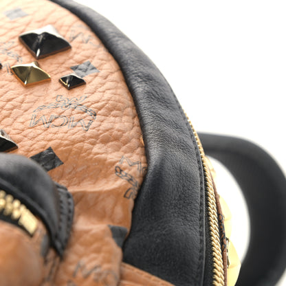 MCM Visetos Studded Colorblock Small Stark Brock Backpack Cognac Black 11 of 13