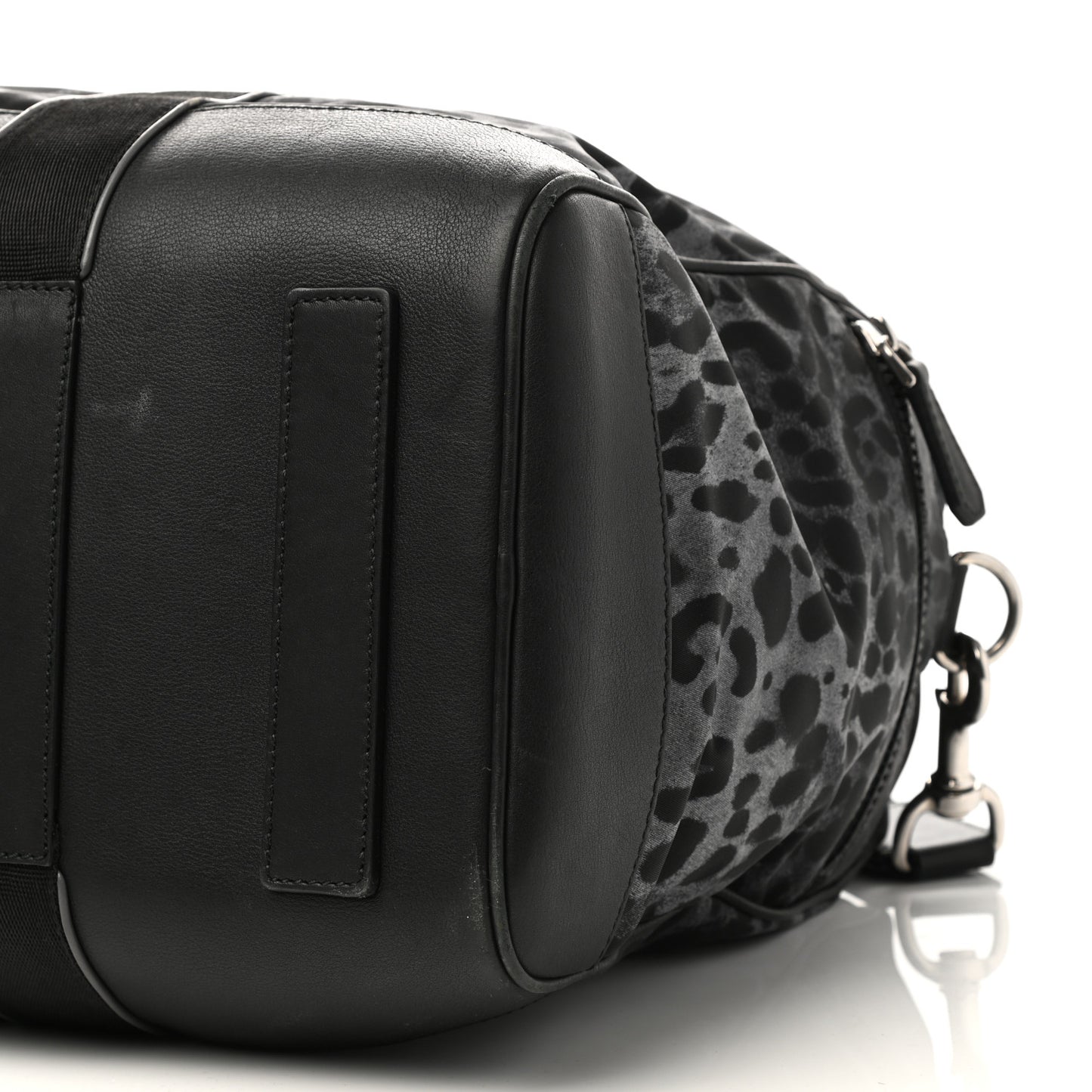 Nylon Leopard Print Duffle Bag Grey Black