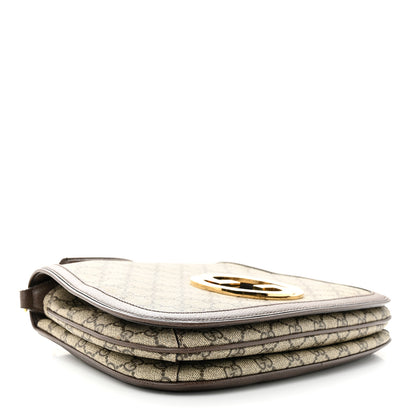 Gucci GG Supreme Monogram Textured Dollar Calfskin Web Medium Blondie Top Handle Shoulder Flap Bag Beige Ebony New Acero 4 of 11