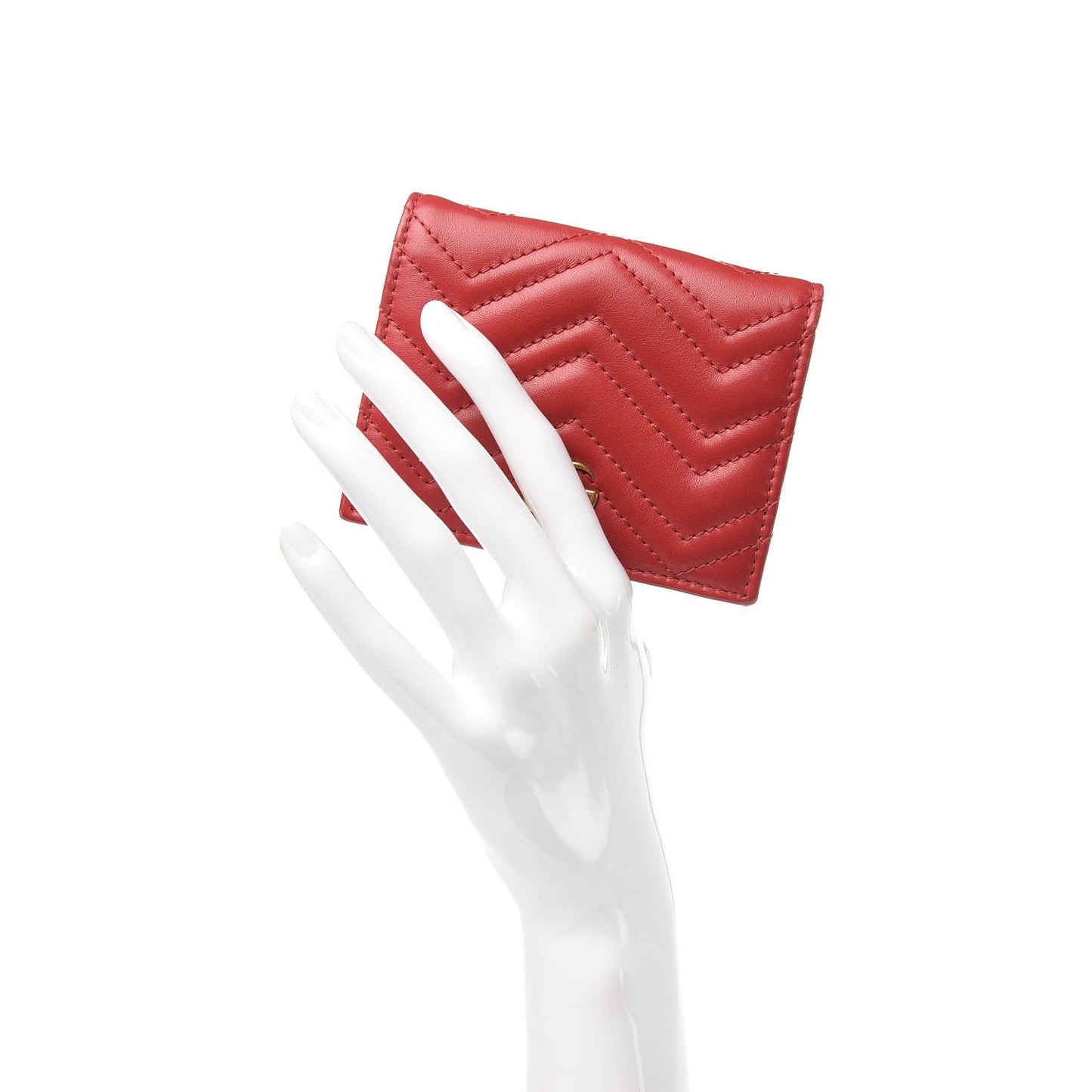 Calfskin Matelasse GG Marmont Card Case Hibiscus Red