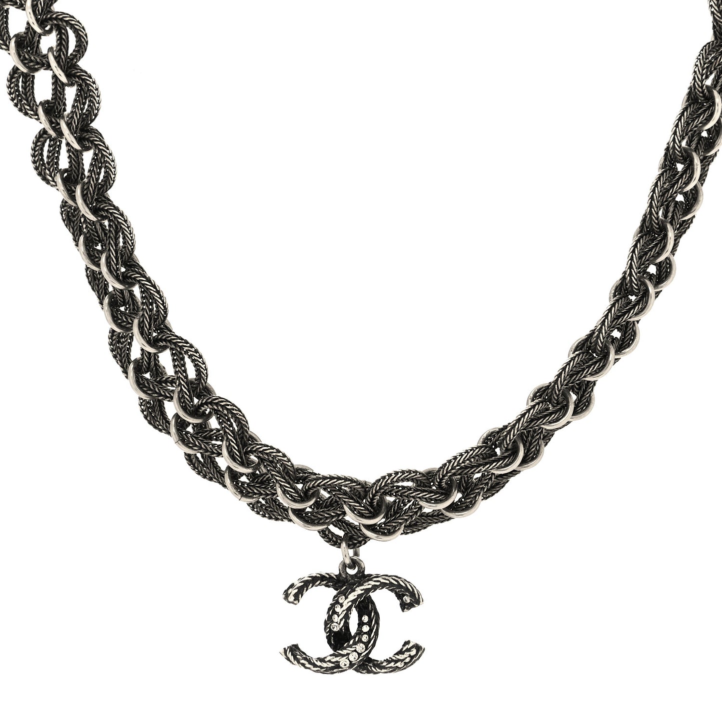 Twisted Chain Link Crystal CC Choker Necklace Ruthenium