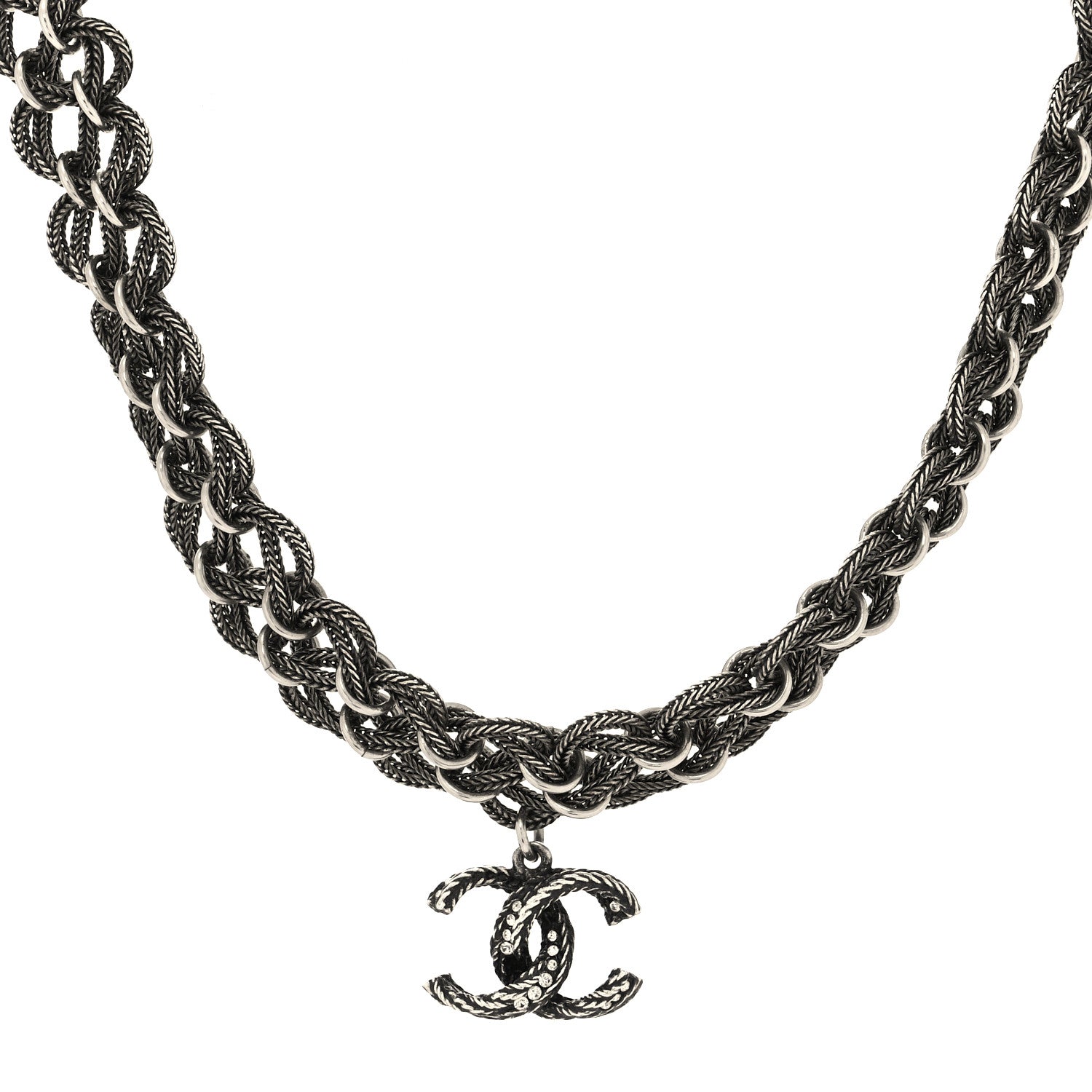 Chanel Twisted Chain Link Crystal CC Choker Necklace Ruthenium 1 of 5