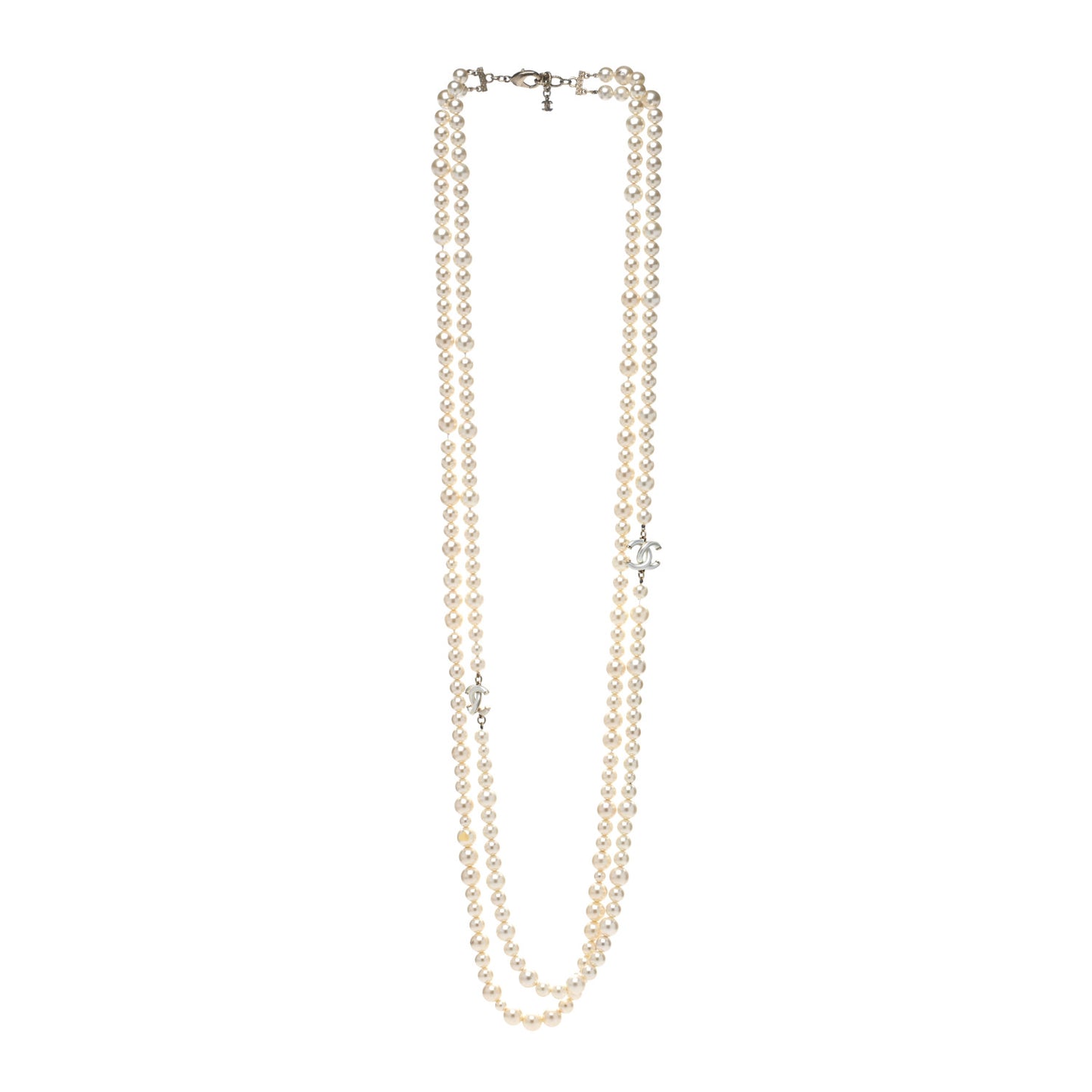 Graduated Pearl CC Long Necklace Gold