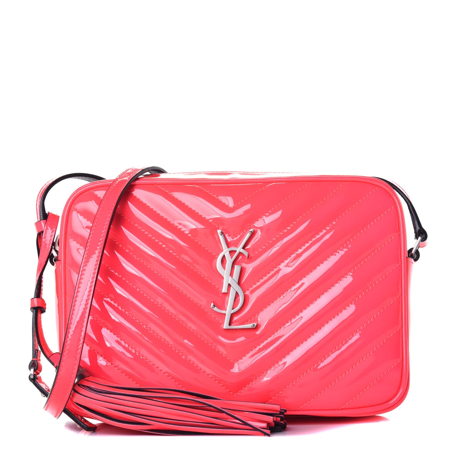 Saint Laurent Patent Calfskin Matelasse Monogram Lou Camera Bag Neon Pink 1 of 8