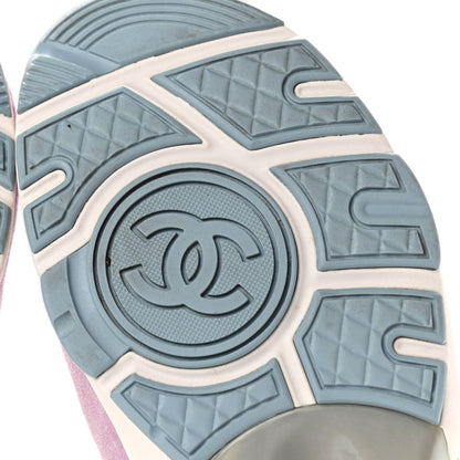 Chanel Nylon Lambskin Calfskin Suede CC Womens Sneakers 40 Pink Yellow Purple 6 of 10