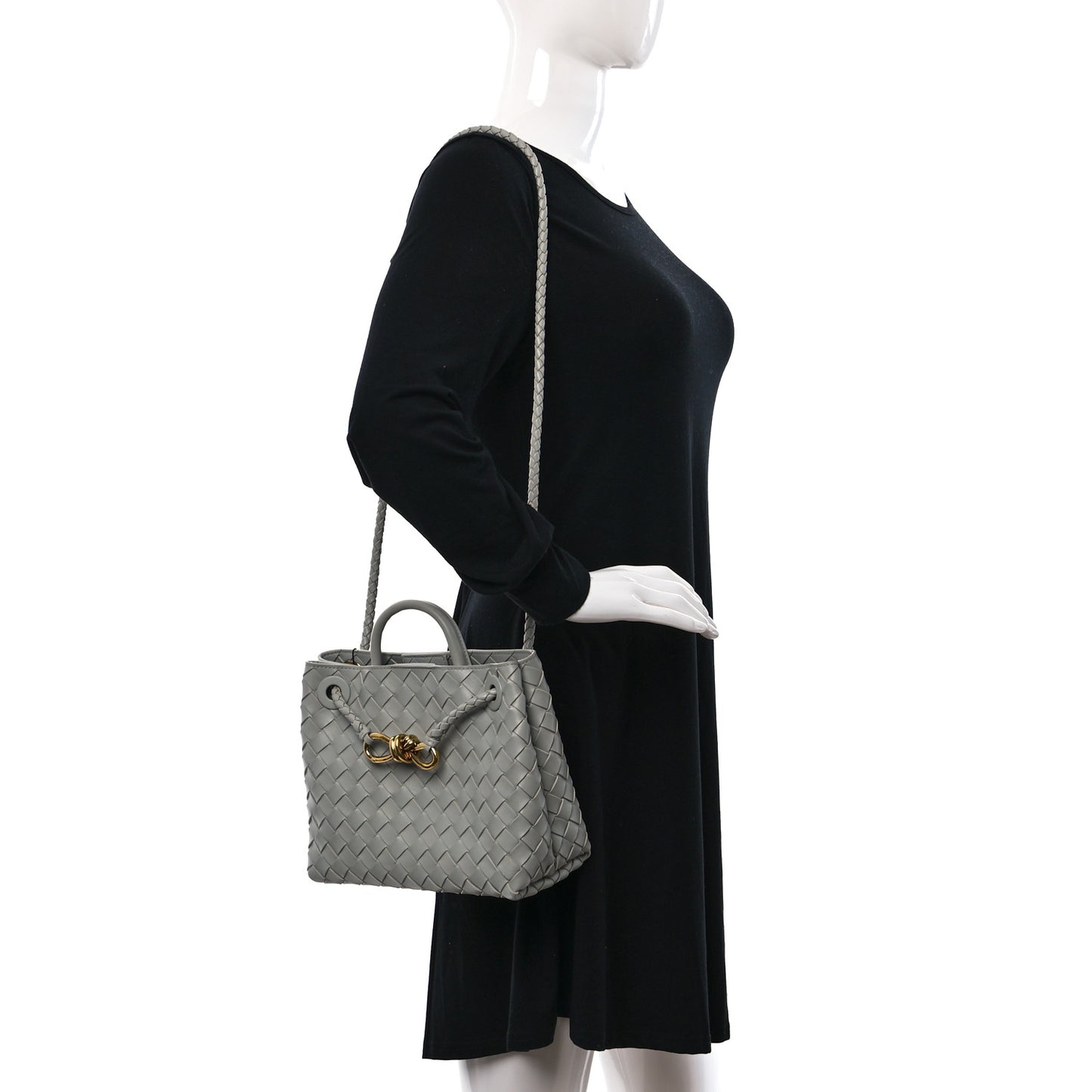 Nappa Intrecciato Small Andiamo Shoulder Bag Agate Grey