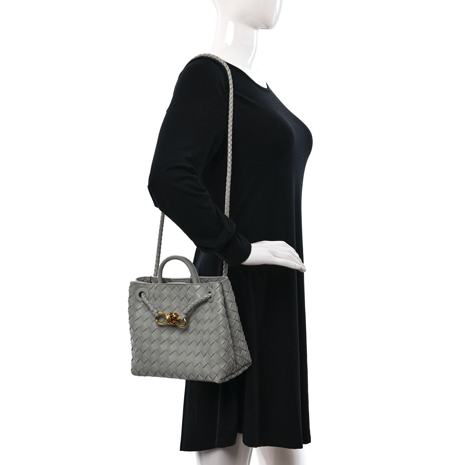 Bottega Veneta Nappa Intrecciato Small Andiamo Shoulder Bag Agate Grey 2 of 8