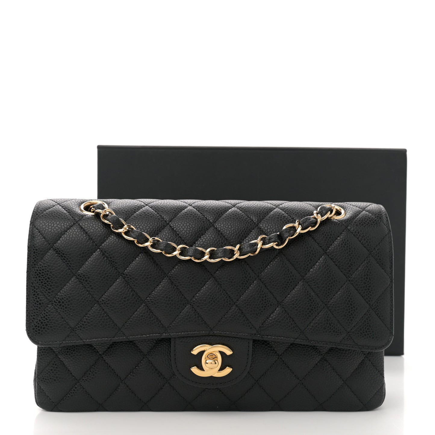 Caviar Quilted Medium Double Flap Black